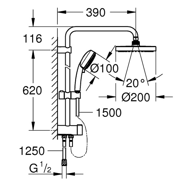 Душевая система Grohe Tempesta System 200, артикул 27389002 - фото 2